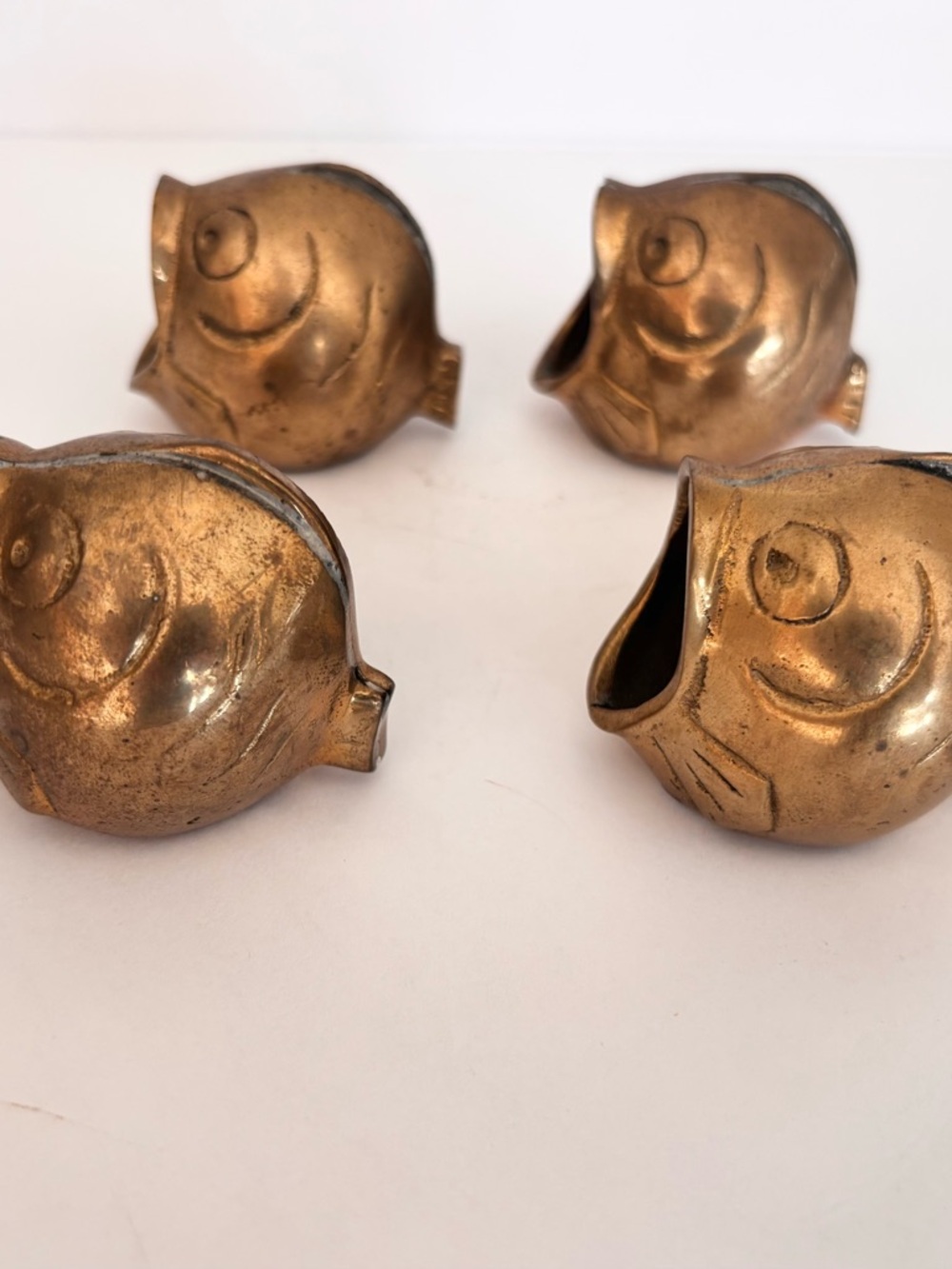 4 Vintage MCM Solid Brass Fish Ashtray Open Mouth Koi Retro Kitsch Decor Aged - Picture 8 of 11